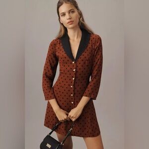 Reformation Anthropologie Galene Heart Button-Up Mini Dress 2 NWT Fig Jam Dot